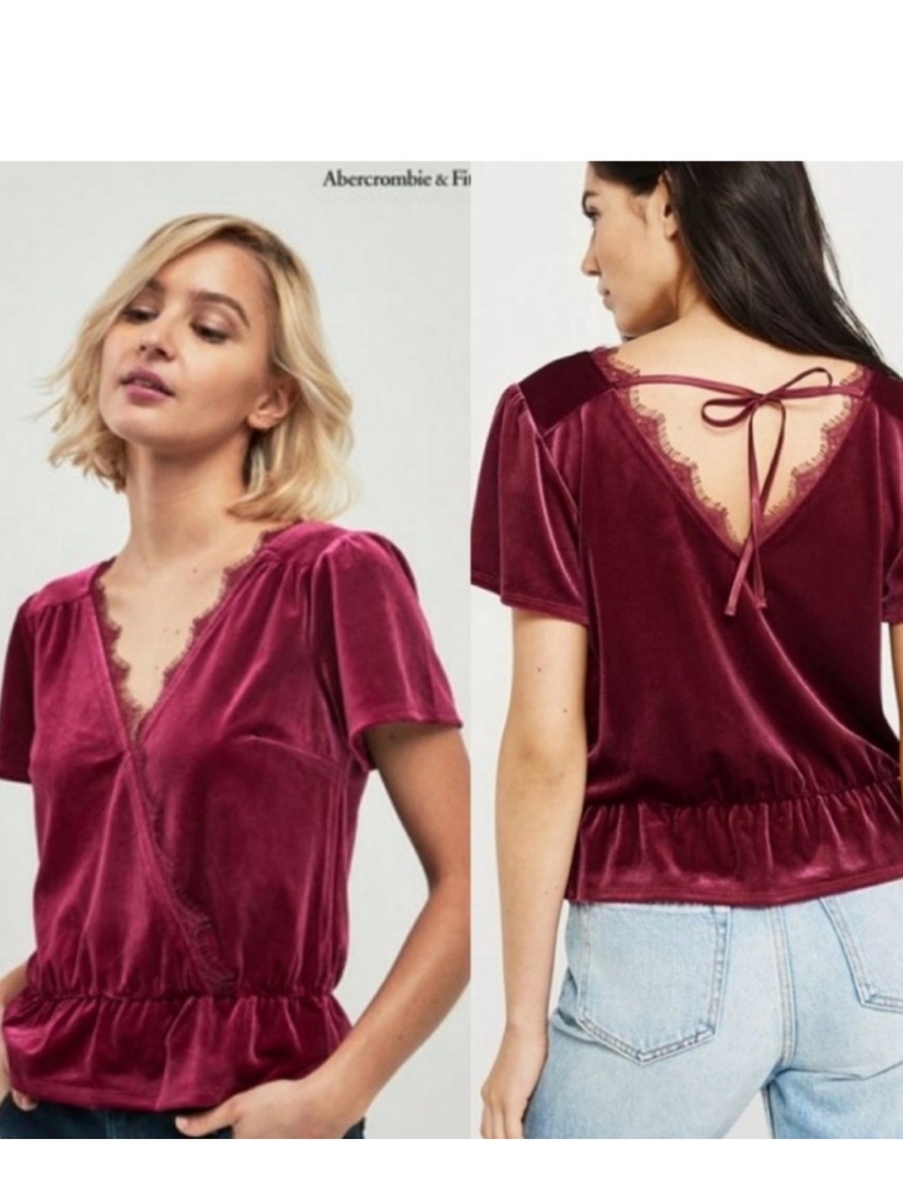 Abercrombie & Fitch Velvet Wrap Blouse in Deep Wine